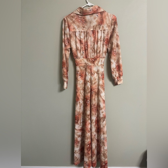 Vintage 1970's Long Sleeve Printed Button Up Maxi Dress Kenny Classics Size 10 - Picture 3 of 7
